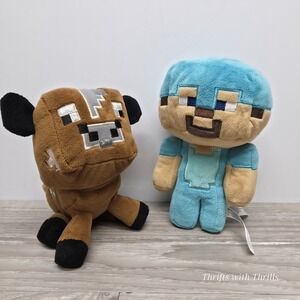 JINX Minecraft Happy Explorer Blue Diamond Steve + Baby Cow - Mojang Plushies